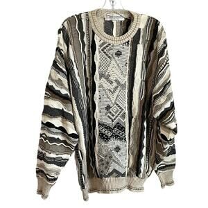 Vintage 80s 90s John Ashford Earth Tone 3D Coogi Style Knit Sweater Men’s XL
